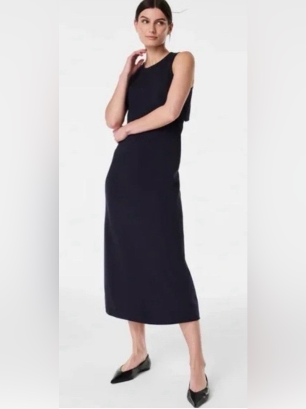 SPANX Ponte Fitted Midi Dress with Cutout Back, Classic Navy - L - NWT